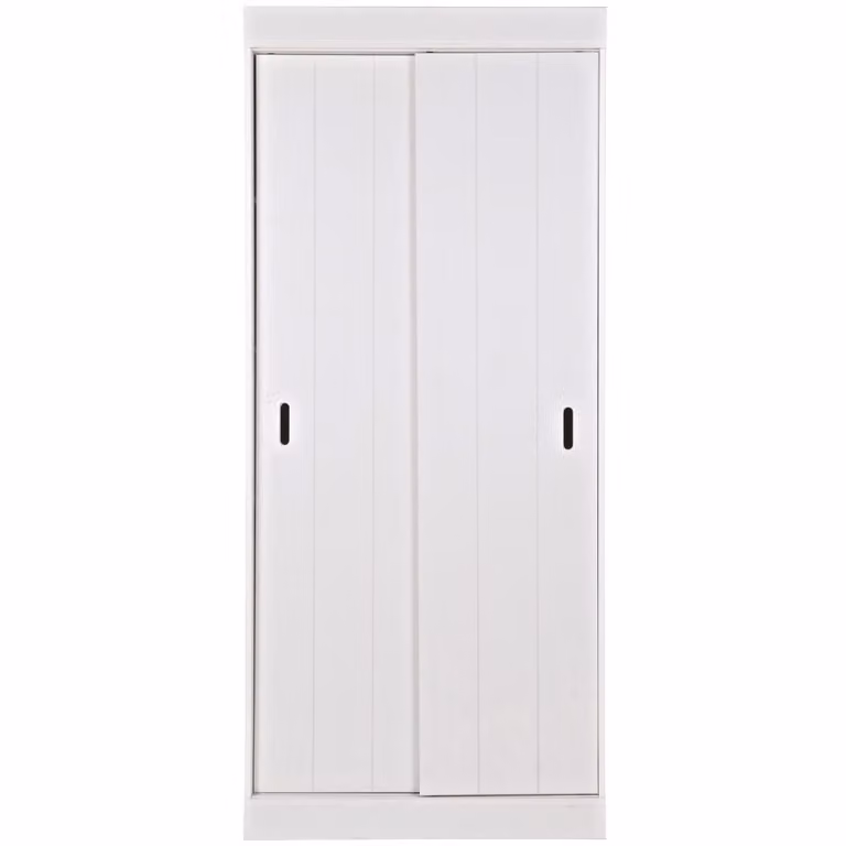 Armario de pino macizo Woood con puertas correderas y acabado blanco brillante