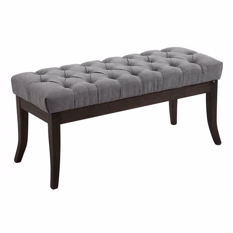 Banco con asiento tapizado en tela gris y patas de madera para salón o comedor An/P/Al: 136 x 38 x 46 cm