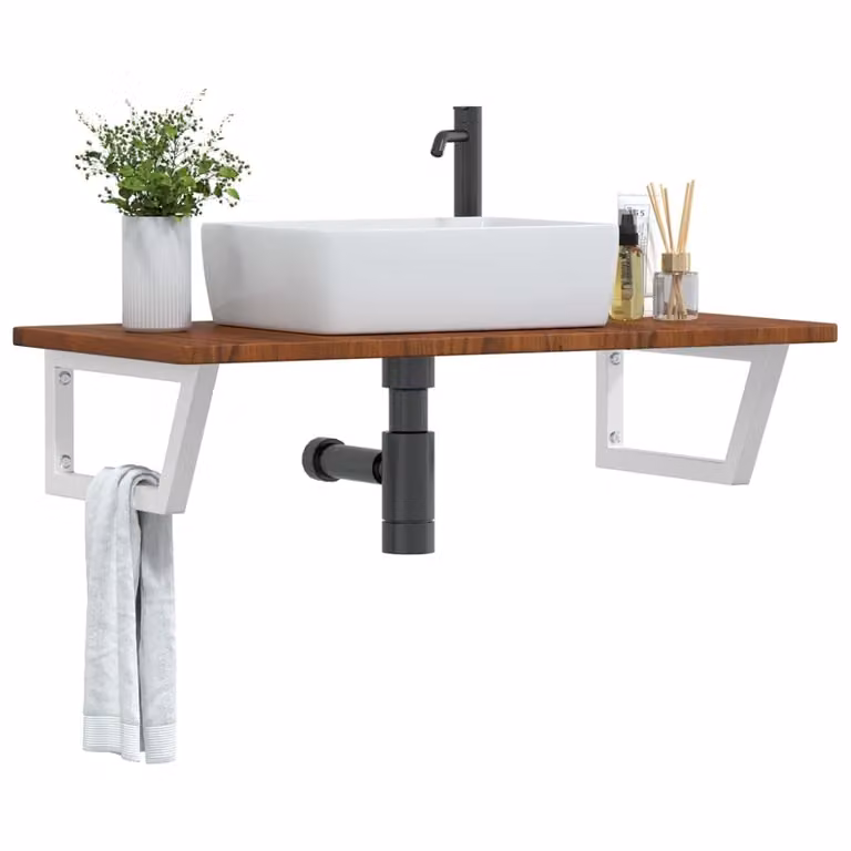 Estante de lavabo de pared Syfax de madera de roble y metal en color marrón para baño