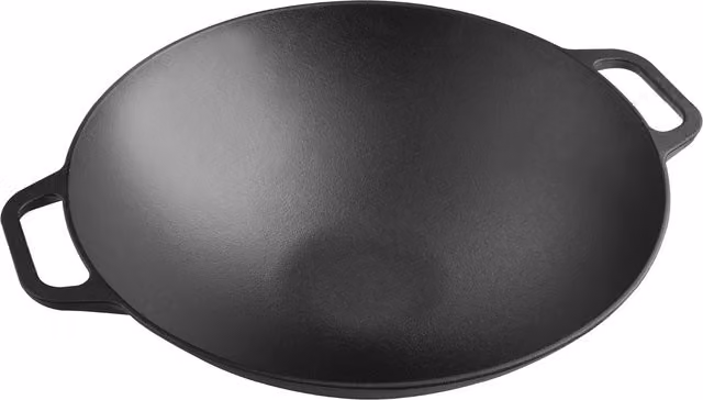 Wok de hierro fundido Victoria en color negro de 35,5 cm apto para horno, barbacoa e inducción