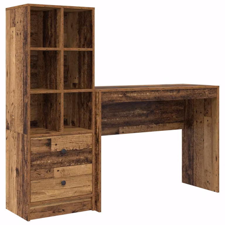 Set de 2 escritorios modernos vidaXL de madera en color marrón con estantería An/P/Al: 145,5 x 40 x 127 cm