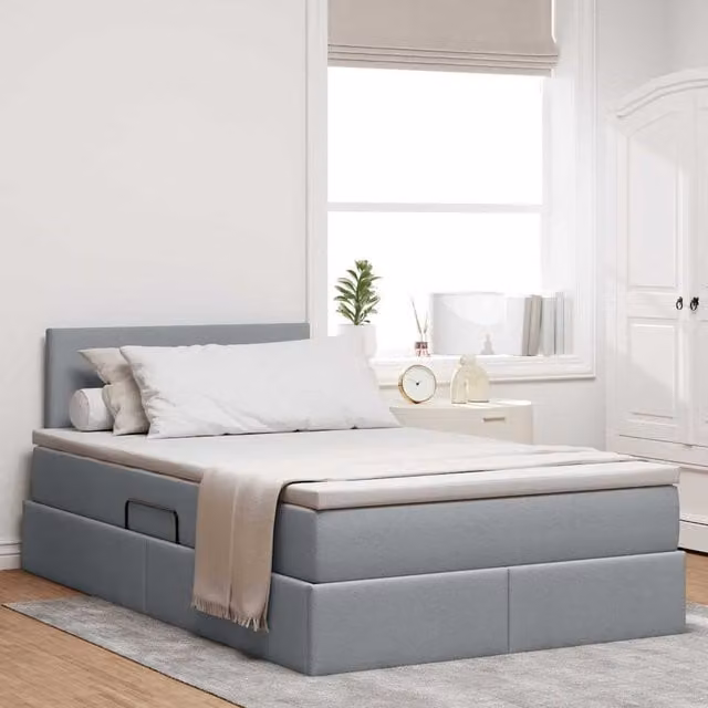 Cama con almacenamiento y colchón Maison Exclusive en gris y blanco, An/P/Al: 120 x 200 x 280 cm