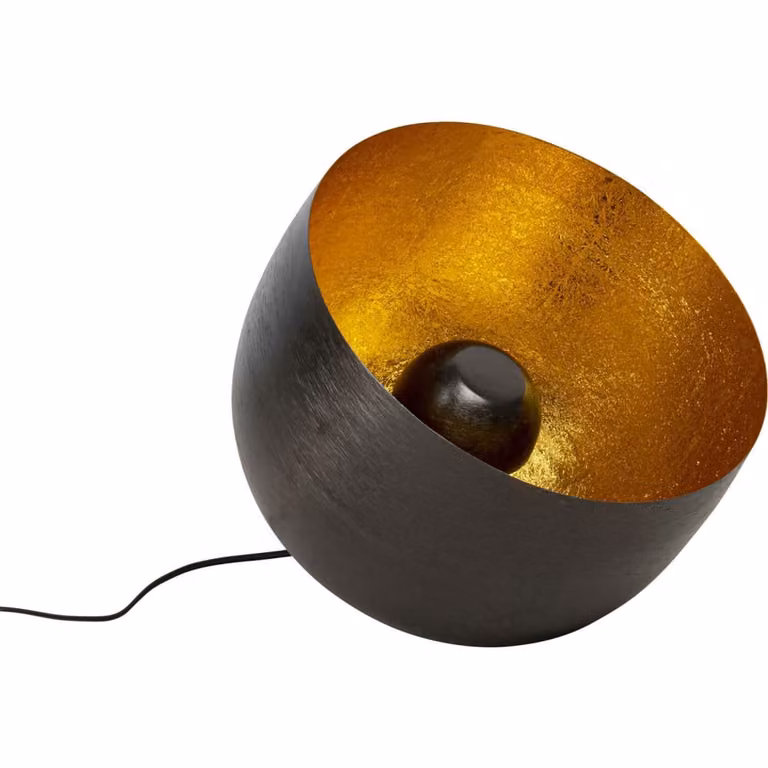 Lámpara de suelo moderna Kare Design en metal negro y dorado con pantalla de domo y bombilla E27 reemplazable