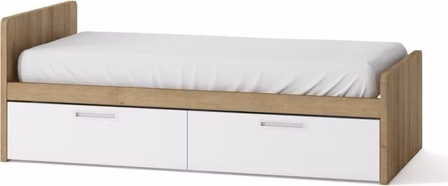 Cama Mio de El Corte Inglés con 2 cajones y costado izquierdo alto en blanco y marrón