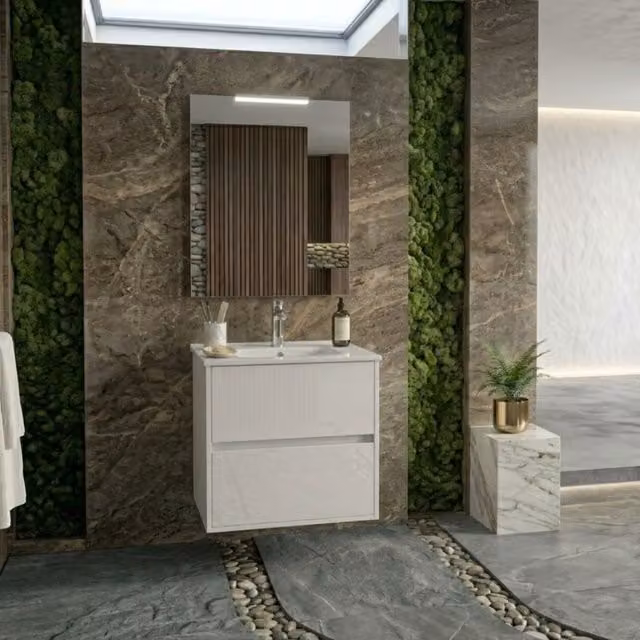 Mueble de baño suspendido BB BUYBATH blanco brillo con 2 cajones, lavabo incluido e iluminación LED, An/P/Al: 60 x 45 x 54 cm
