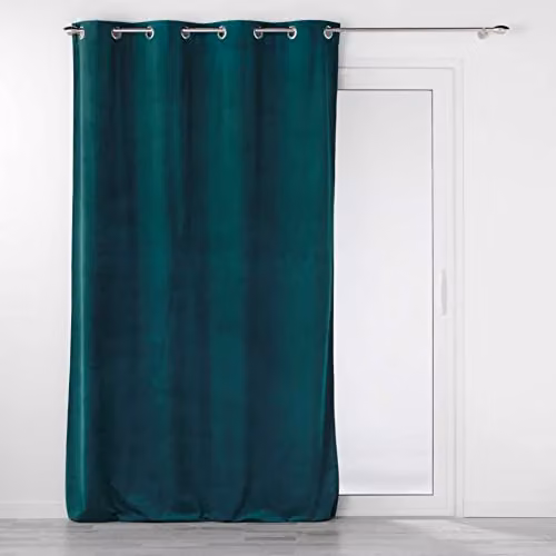 Cortina de terciopelo con relieve de Douceur d'Intérieur, color verde y plata, An/Al: 140 x 260 cm