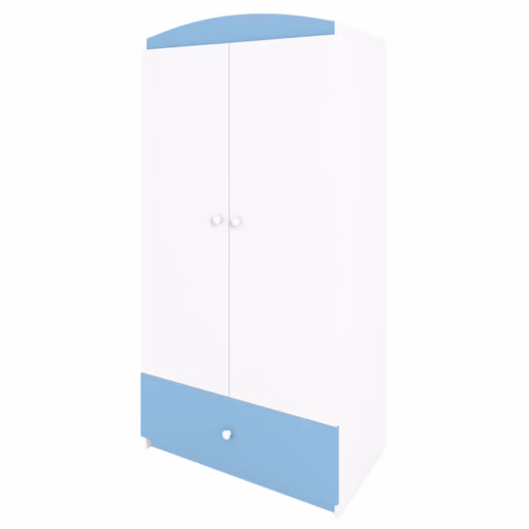 Armario infantil Kocot Kids con puertas de cierre suave y cajón en azul y blanco, An/P/Al: 90 x 52 x 181,2 cm
