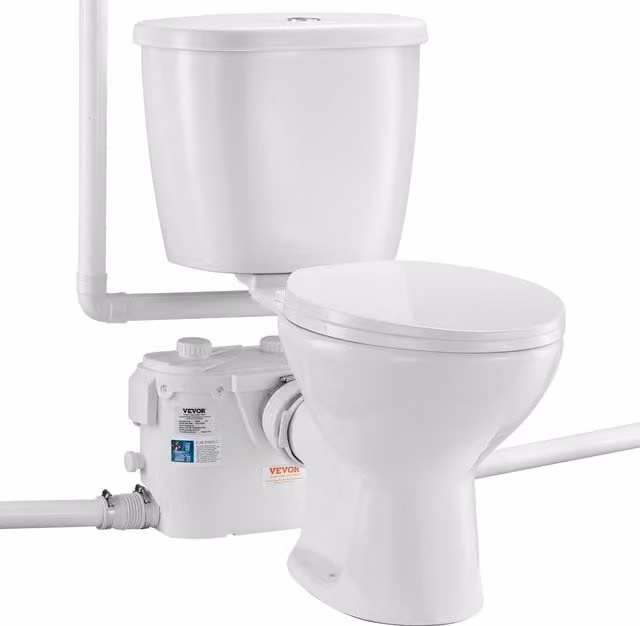 Triturador sanitario Vevor de 500 W con bomba de elevación potente, sistema compacto de descarga trasera y 3 entradas para sótano, color blanco