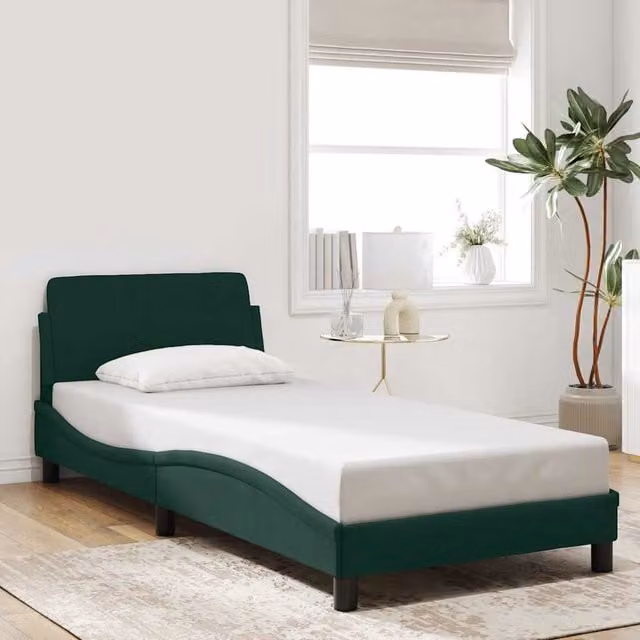 Estructura de cama Dover de Maison Exclusive en terciopelo verde oscuro An/P/Al: 90 x 200 x 74,5 cm