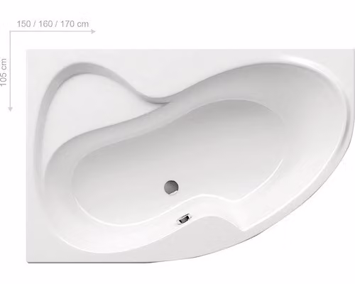 Bañera de esquina RAVAK Rosa II color blanco, An/P: 160 x 105 cm, lado izquierdo