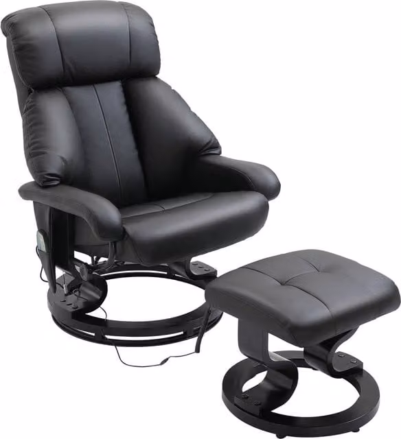 Sillón de masaje eléctrico NORTHIX con reposapiés en color negro y acabado en piel sintética