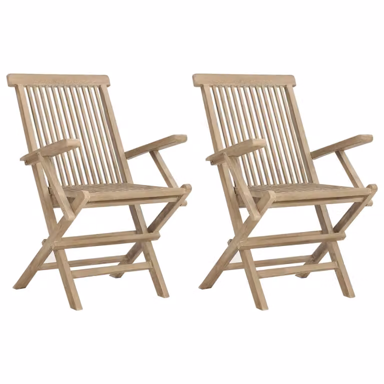 Set de 2 sillas de jardín plegables Syfax de madera de teca con reposabrazos en color marrón y gris, An/P/Al: 56 x 61 x 89 cm