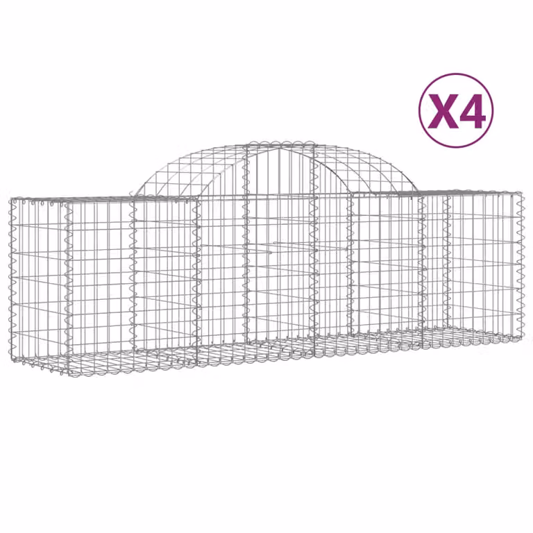 Set de 4 cestas de gaviones videx con forma de arco en acero galvanizado color gris y plata, An/P/Al: 200 x 50 x 60/80 cm