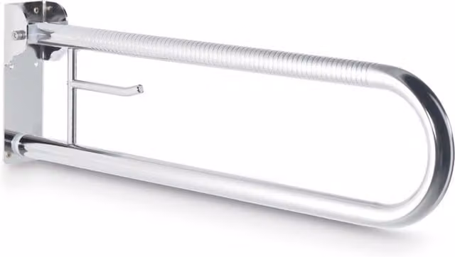 Asidero de baño Beltrán con tubo abatible antideslizante en acero inoxidable color plata cromado