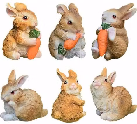 Figuritas de conejos de resina ULISEM para decoración de Pascua y primavera en colores marrón y multicolor