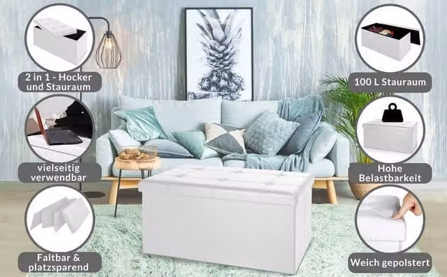 Banco de almacenamiento NORTHIX de MDF blanco y multicolor con tapicería de polipiel, plegable y de estilo moderno, An/P/Al: 80 x 40 x 40 cm