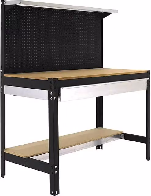 Banco de trabajo Simonwork BT3 Box con 3 estantes en color antracita y madera, An/P/Al: 151 x 61 x 144,5 cm