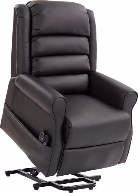 Sillón elevador eléctrico HOMCOM con masaje por vibración y calor en cuero PU marrón