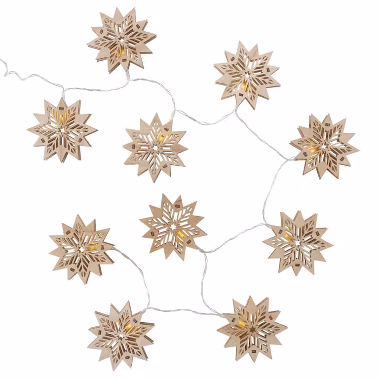Cadena de luces LED de estrellas Boltze Home en madera multicolor con temporizador y luz blanca cálida