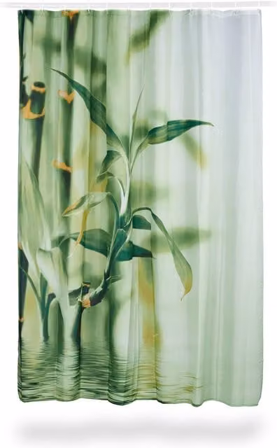 Cortina de ducha repelente al agua y opaca con diseño de bambú y flores de relaxdays, color verde, An/P/Al: 200 x 180 cm