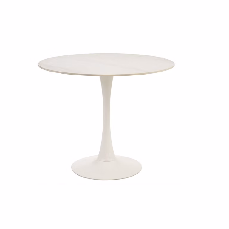 Mesa de comedor redonda moderna Miliboo de cerámica blanca y metal con acabado mate Diámetro: 90 cm, Altura: 75 cm