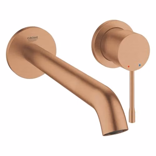 Grifo de lavabo Grohe Essence Professional Edition de dos mandos, montaje en pared, acabado warm sunset cepillado, con caño de 23 cm y distancia de instalación de 11 cm