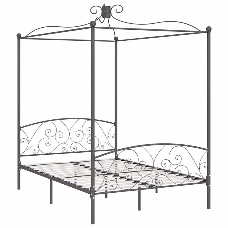 Estructura de cama con dosel de metal gris vidaXL de 120 x 200 cm