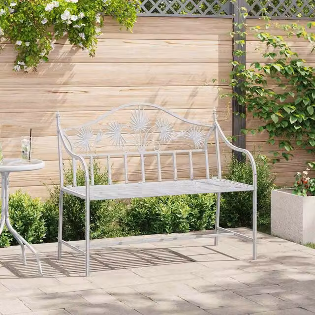 vidaXL Banco de jardín moderno de acero con reposabrazos, An/P/Al: 110 x 52,5 x 89 cm