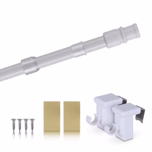 Barra de cortina extensible para café Bestlivings de acero inoxidable, color blanco, An/P/Al: 75 a 125 cm