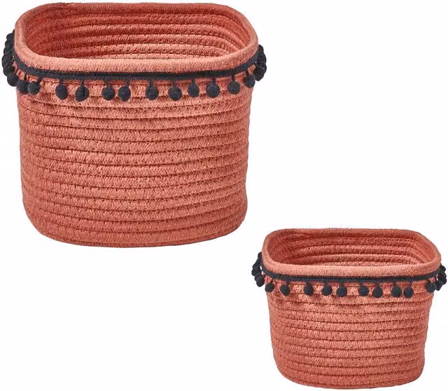 Juego de 2 cestas de almacenamiento de cuerda de algodón GUY LEVASSEUR en colores naranja y rojo