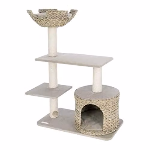 Árbol rascador para gatos Kerbl Pet Banana Leaf Jade con cueva y funda extraíble, color beige, An/P/Al: 70 x 35 x 100 cm