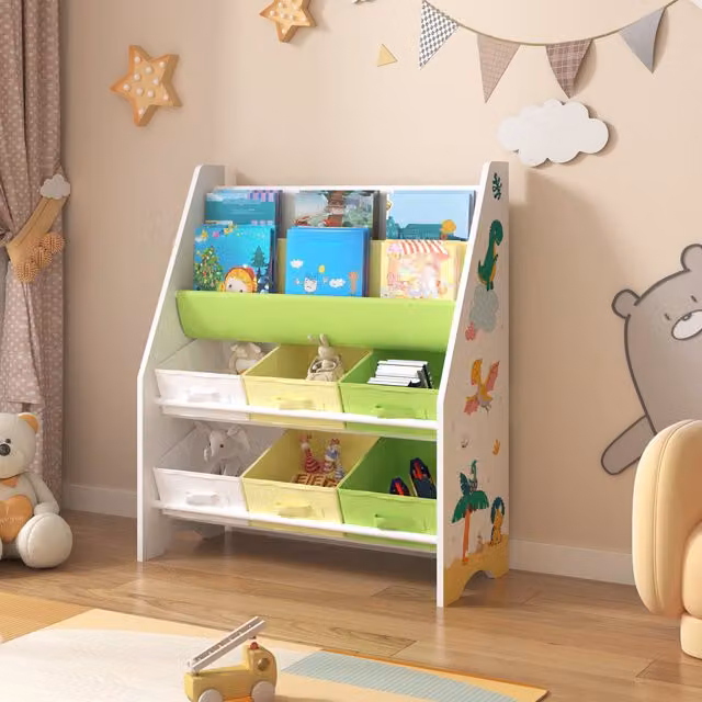 Estantería para niños en.casa con motivo de dinosaurio y diseño multicolor, An/P/Al: 74 x 62 x 27 cm