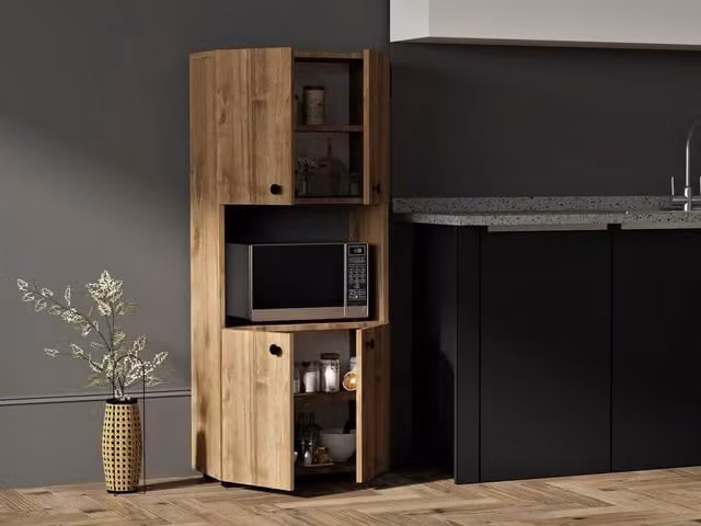 Mueble de cocina alto KROSI DECOR en color marrón con acabado mate y puertas con estante abierto An/P/Al: 31.4 x 25.0 x 140.0 cm
