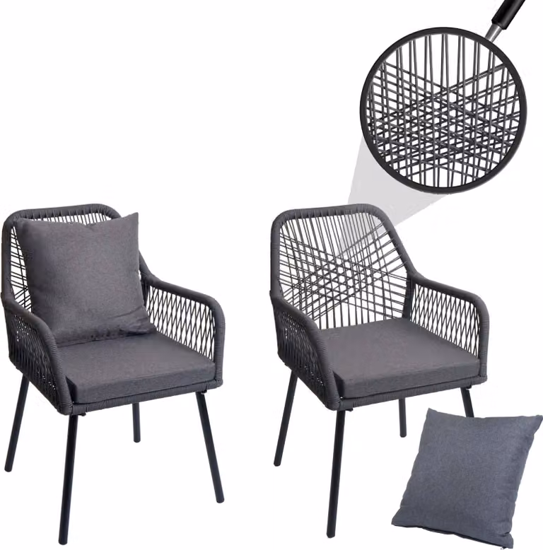 Conjunto de 2 sillas de jardín Mendler HWC-O12 con cojines acolchados, estructura de aluminio y trenzado de cuerda en color gris antracita