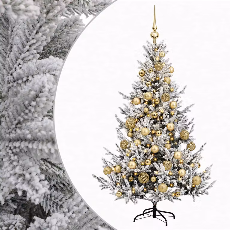 Árbol de Navidad artificial vidaXL de 120 cm con 150 LED blanco cálido y bolas en color verde y blanco
