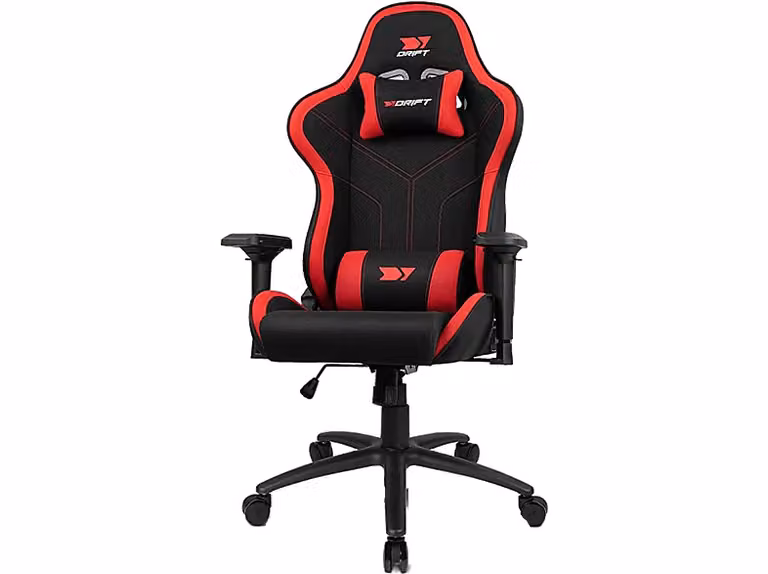 Silla gaming Drift DR110 en tejido transpirable con reposabrazos 4D y cojines, color negro y rojo