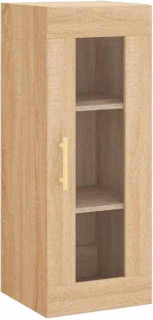 Armario de pared moderno HELLOSHOP26 con puertas de cristal y acabado en roble, An/P/Al: 34 x 34 x 90 cm