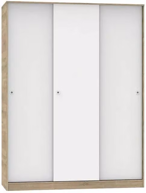 Armario Tibet de Muebles Pitarch con 3 puertas correderas en Blanco y Roble, An/P/Al: 150 x 55 x 200 cm