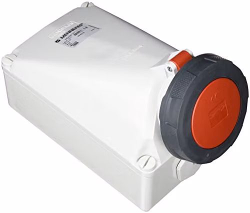 Base mural de corriente Mennekes de 5 polos, 125 A, 400 V, IP67, color rojo