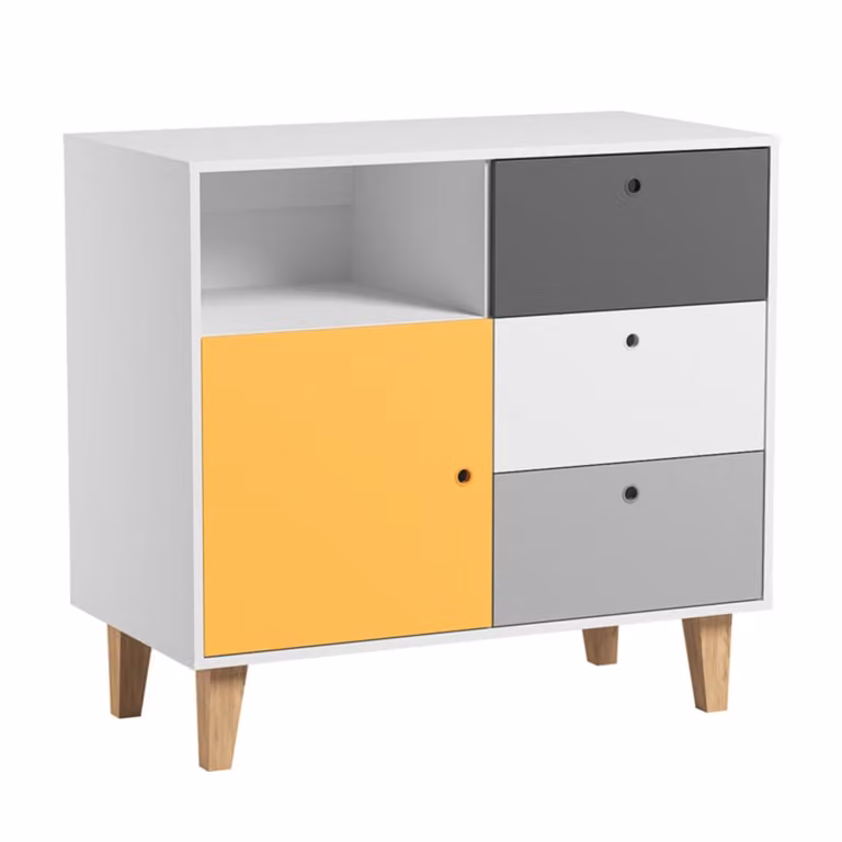 Cómoda cambiador Vox Concept en color amarillo y acabado roble mate para habitación infantil