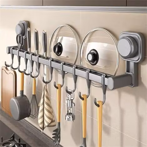 Ganchos de pared con ventosa OC-PRO de color gris, soporte de almacenamiento extraíble y antideslizante de 50 cm