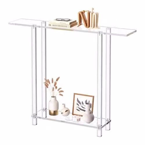 Mesa auxiliar VEVOR de acrílico transparente con 2 niveles, mesita lateral rectangular moderna para salón, dormitorio o pasillo, An/P/Al: 100 x 19,3 x 80 cm