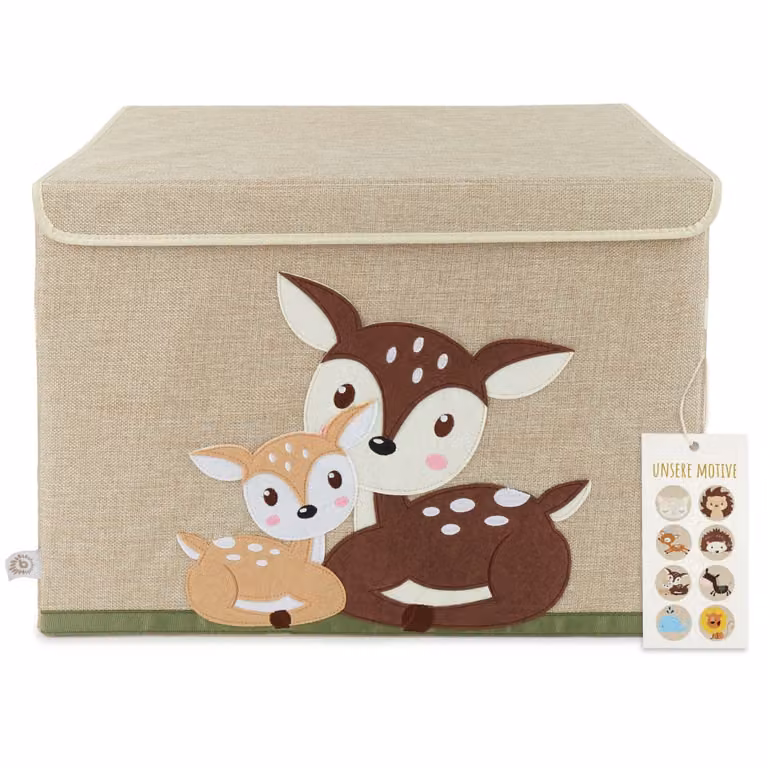 Caja de juguetes de tela plegable Bieco con tapa y asas, diseño de ciervo, An/P/Al: 36 x 36 x 65 cm