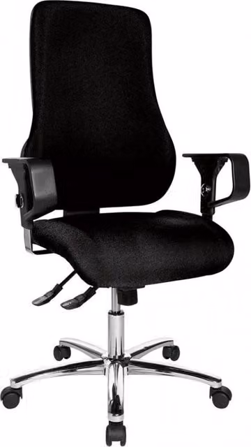 Silla de escritorio ergonómica Sitness 55 de FP en color negro con tapizado de tela y estructura metálica para oficina o casa