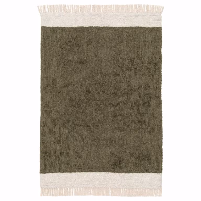 Alfombra AFK Living de lana y algodón con flecos en beige y verde, An/P: 120 x 170 cm