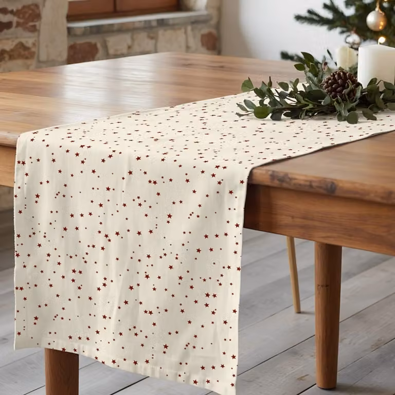 Camino de mesa de Navidad Muare Home de algodón en color beige, An/P: 50 x 150 cm
