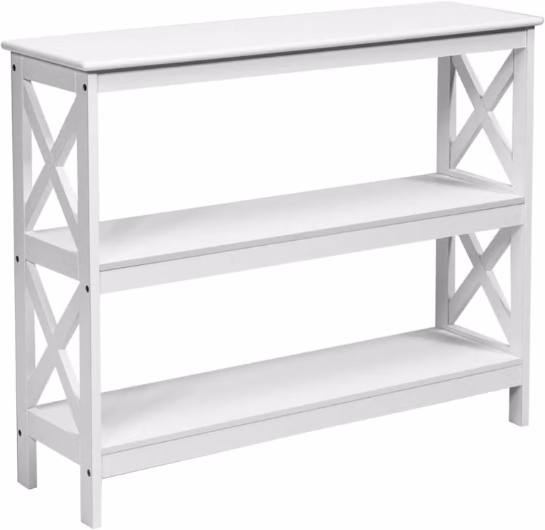 Mesa de consola GIANTEX de 3 niveles estilo rústico con barra en X, color blanco, An/P/Al: 100 x 30 x 80 cm