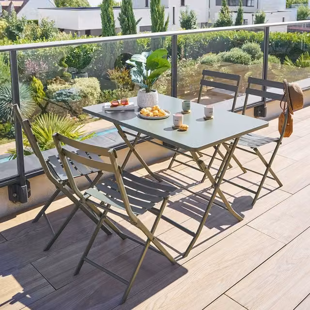 Mesa de jardín rectangular plegable Hespéride Greensboro en acero verde mate para 4 personas