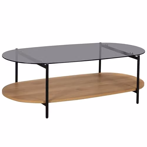Mesa de centro moderna OVIALA ovalada de cristal y metal en colores beige y transparente, An/P/Al: 120 x 76,7 x 40 cm