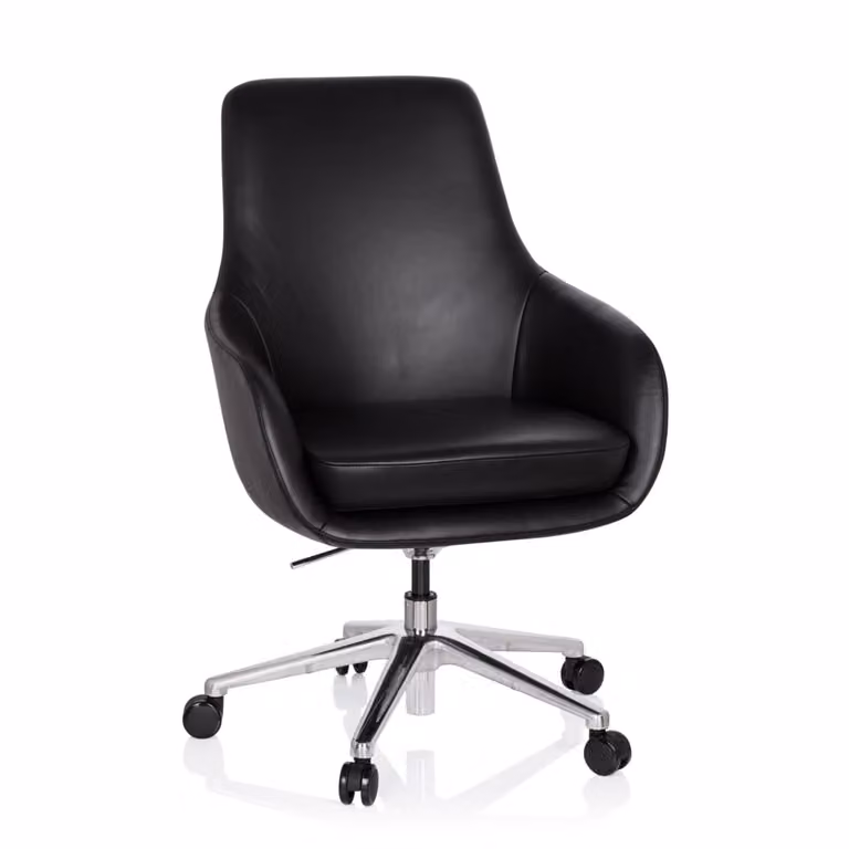 Sillón de oficina ejecutivo hjh OFFICE en cuero negro con reposabrazos y ruedas